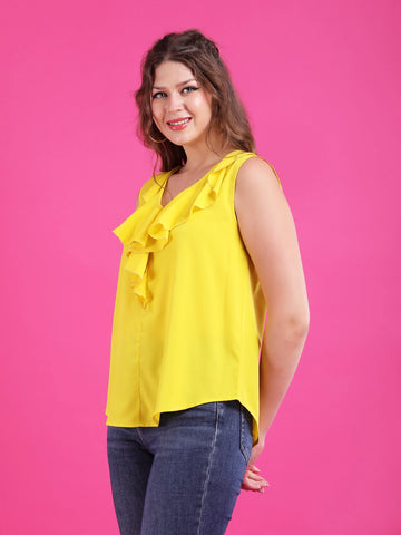 Ruffle neck solid summer top