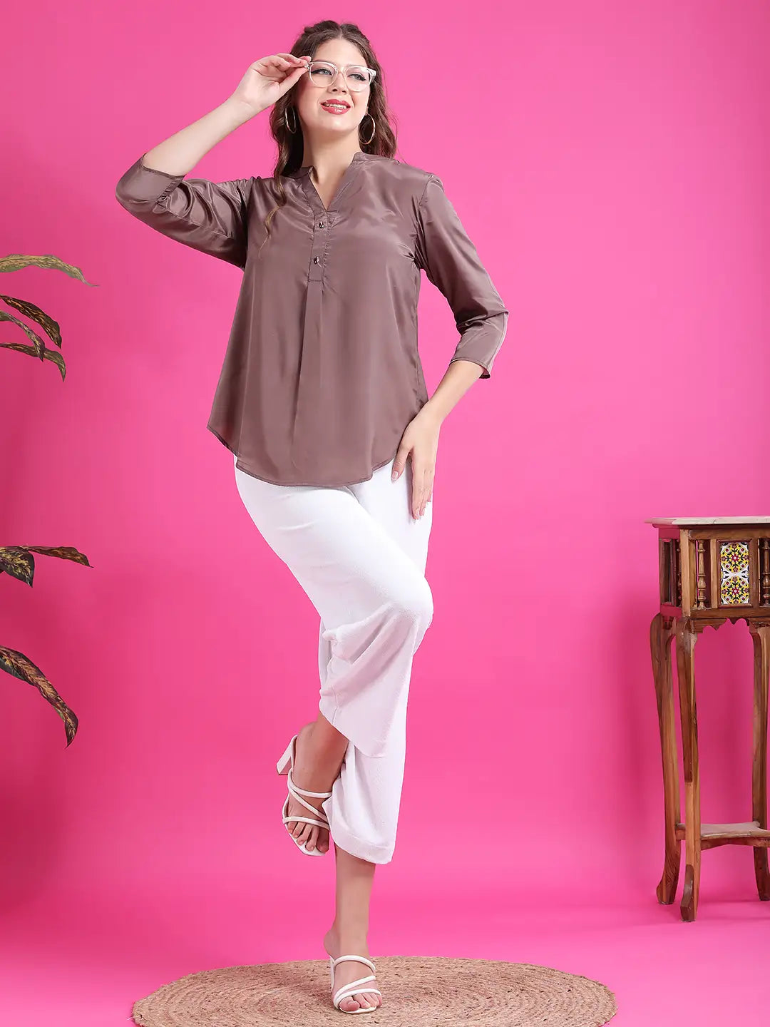 Coco brown half placket shirt