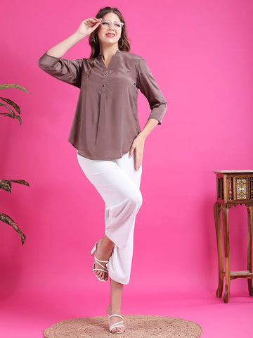 Coco brown half placket shirt