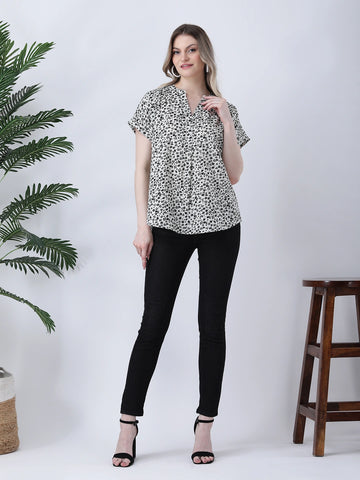 Floral drop shoulder half placket shirt
