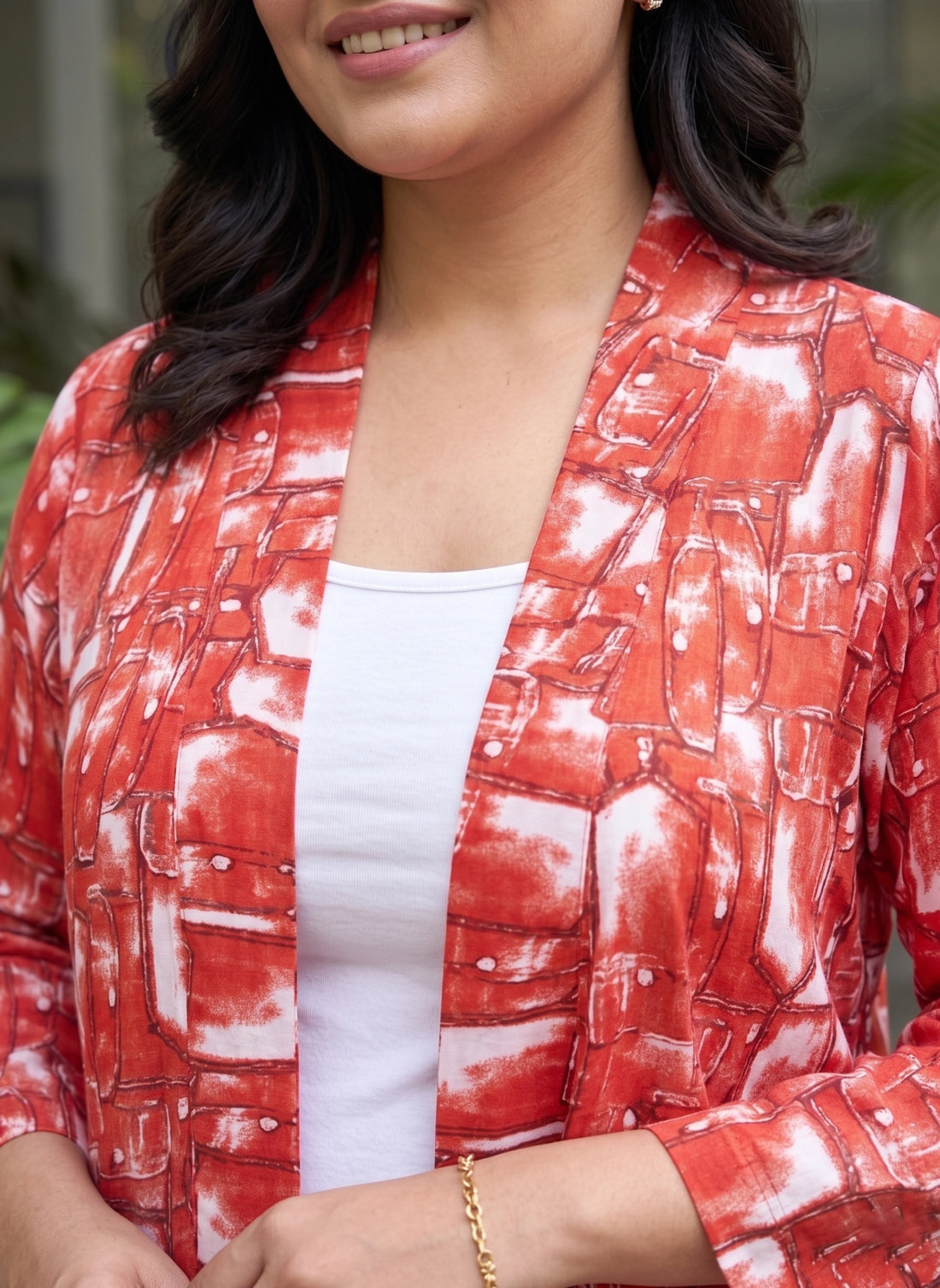 Red printed shrug