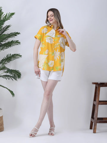 Mustard rayon drop shoulder shirt