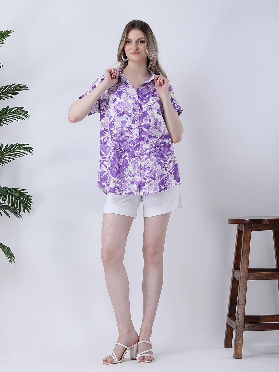 Lavender rayon drop shoulder shirt