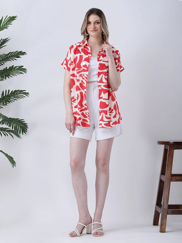 Red rayon drop shoulder shirt