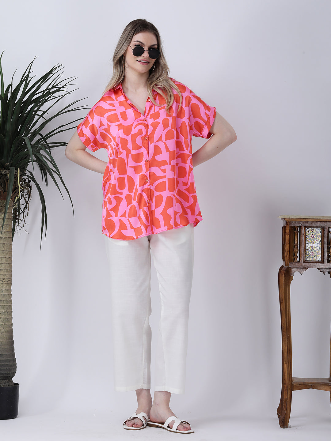 Abstract print drop shoulder shirt