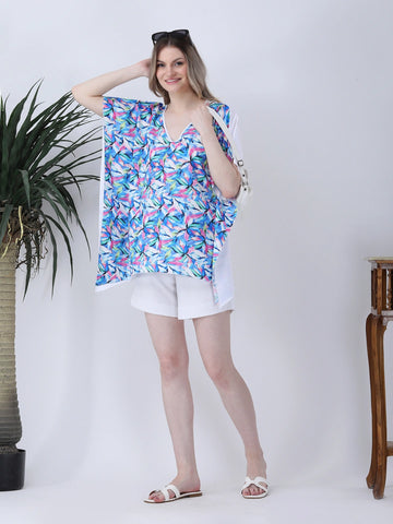 Blue Floral print short kaftan