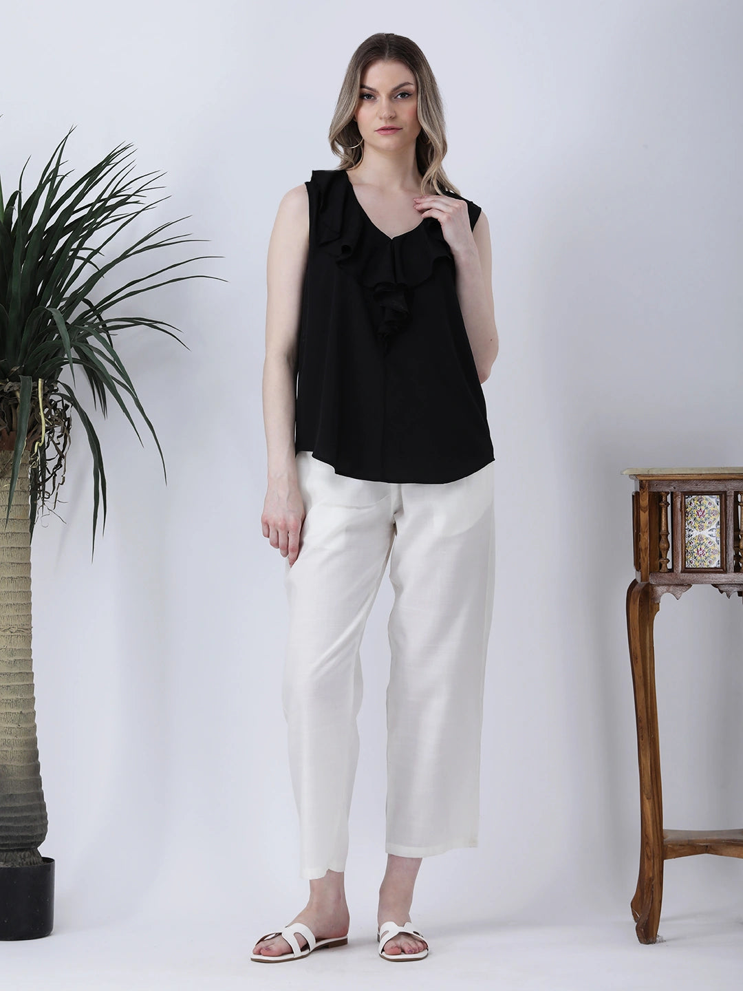 Ruffle neck summer top