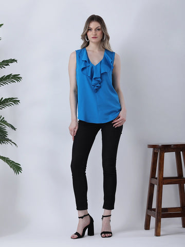 Ruffle neck solid summer top
