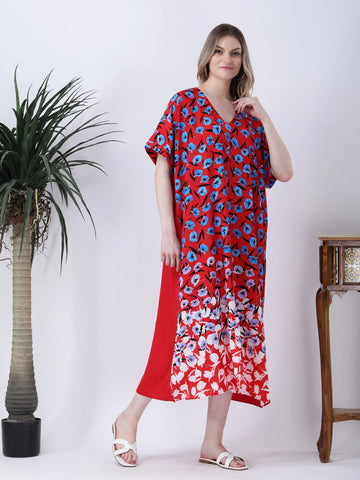 Floral print loose fit dress with front slit