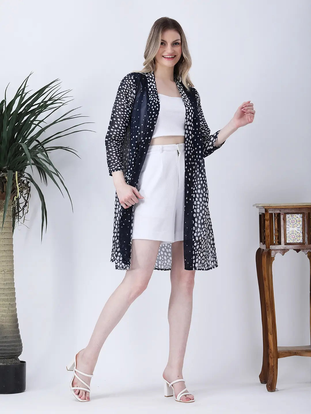 Navy polka long shrug