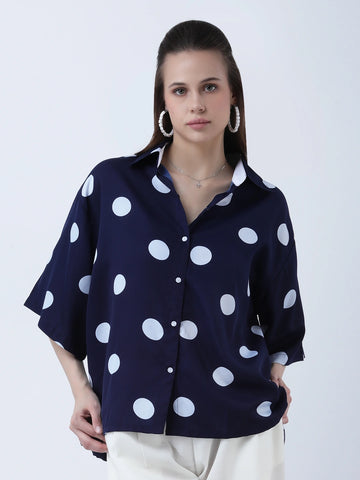 Navy polka oversized shirt