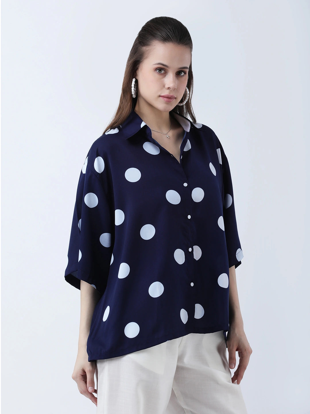 Navy polka oversized shirt