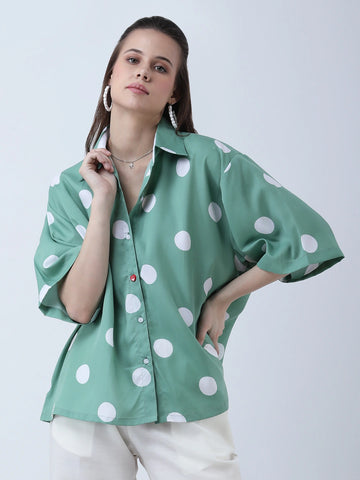 Green polka oversized shirt