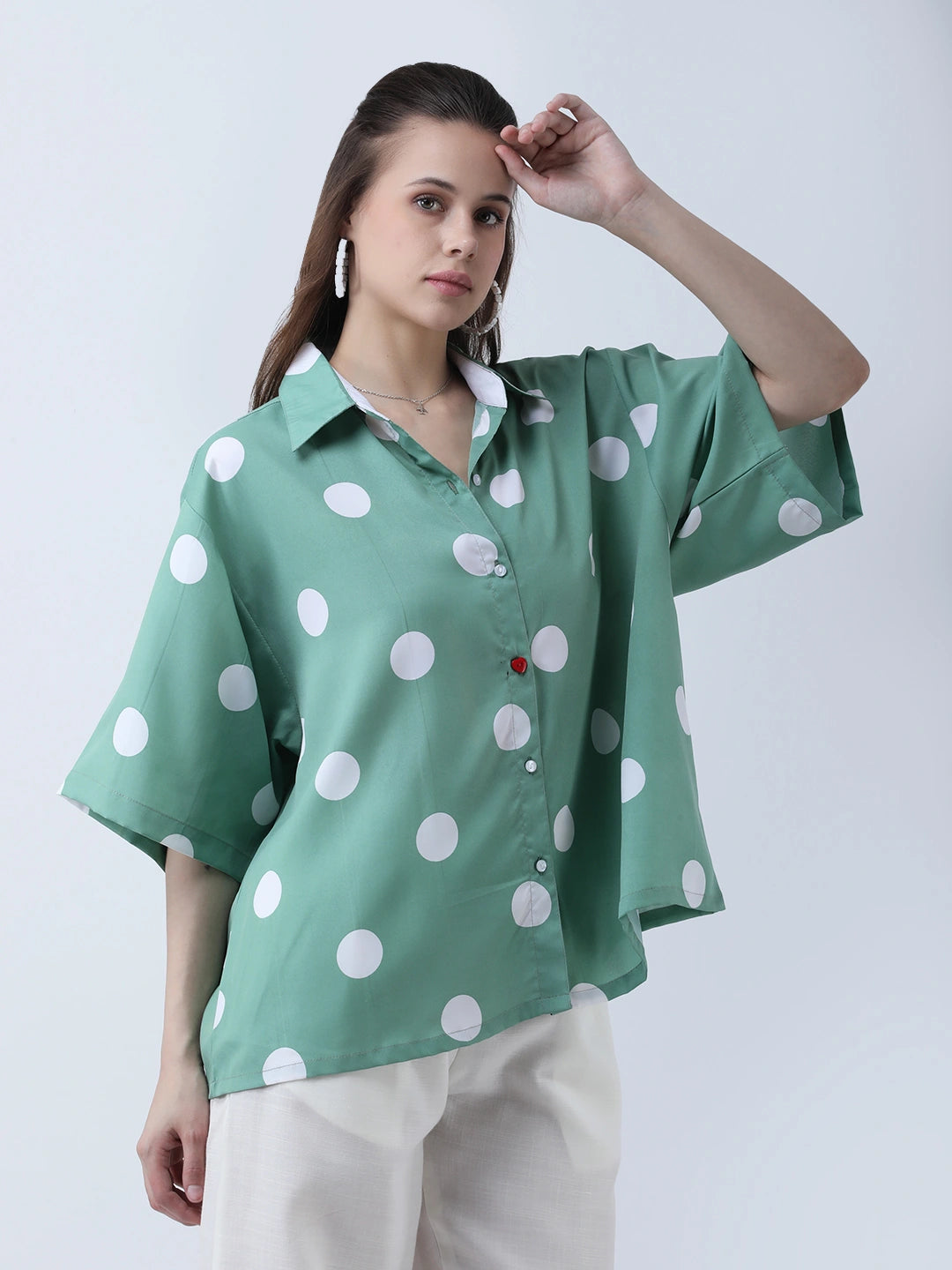 Green polka oversized shirt