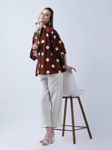 Brown polka oversized shirt