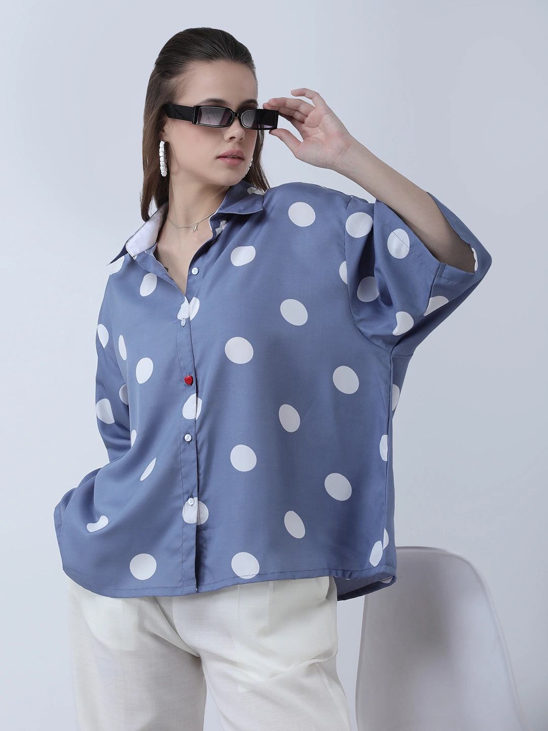 Light blue polka oversized shirt