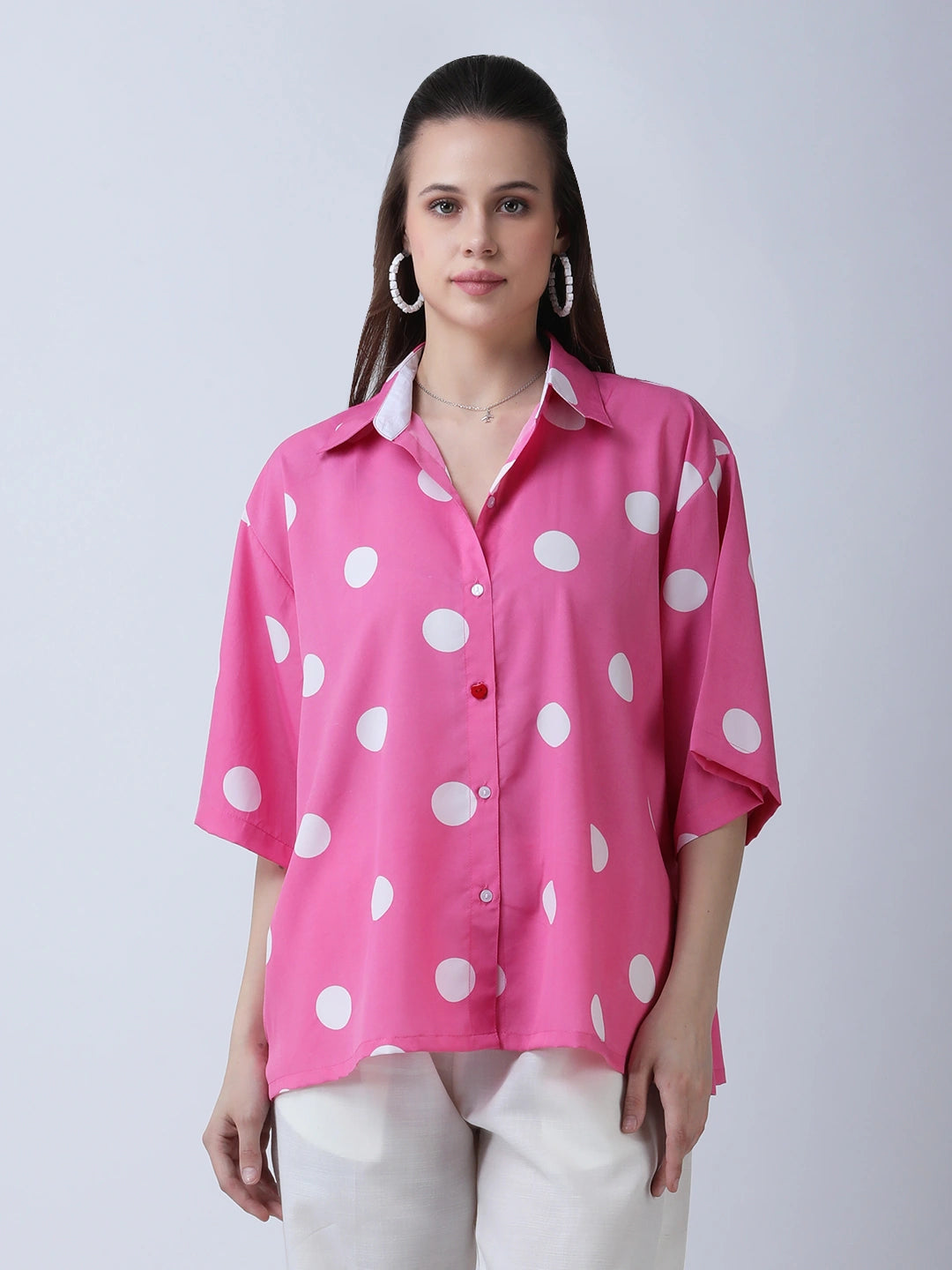 Pink polka oversized shirt