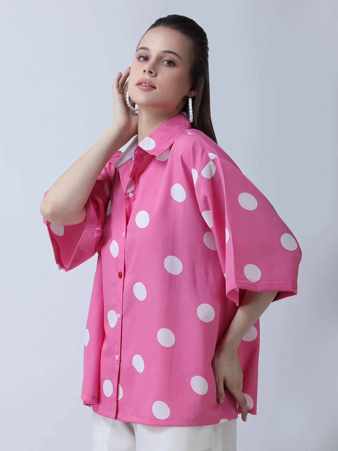 Pink polka oversized shirt