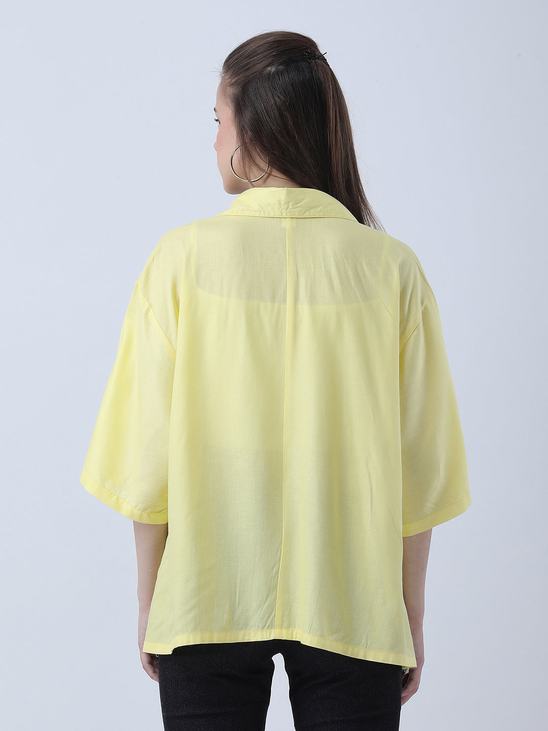 Lemon yellow oversized shirt with block print embelishments