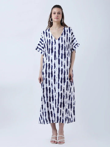 Tie dye printed rayon loose fit dress with front slit