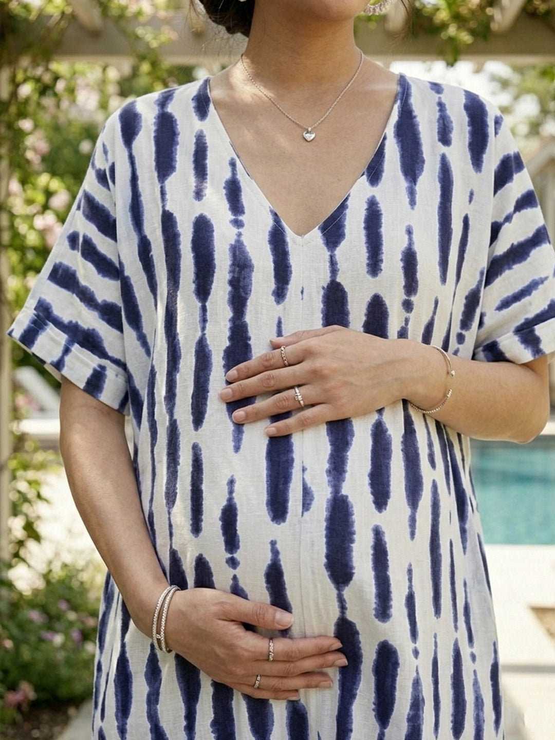 Tie dye printed rayon loose fit dress with front slit