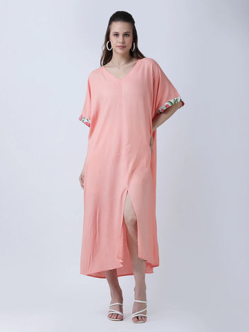 Peach loose fit dress with front slit