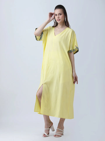Lemon Yellow loose fit dress with front slit