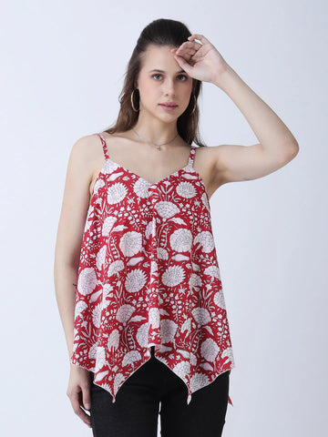 Cotton block print spaghetti top