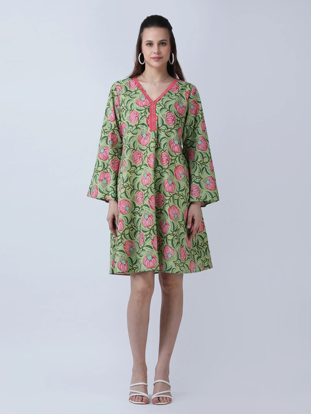Cotton block print A-line dress