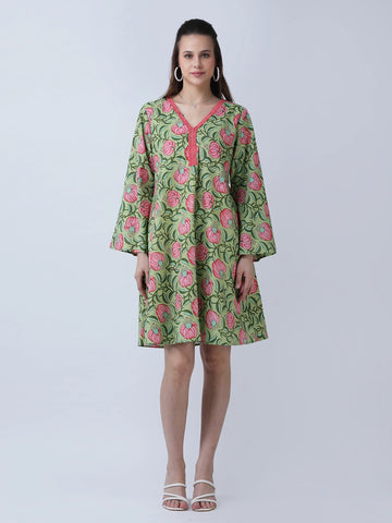 Cotton block print A-line dress