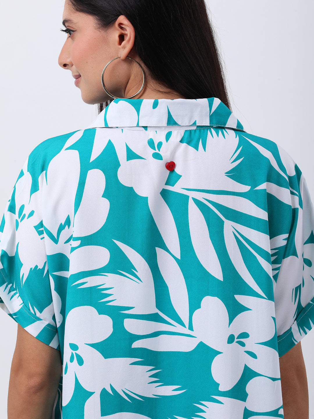 Teal floral print shirt dress