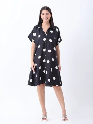 Black polka shirt dress