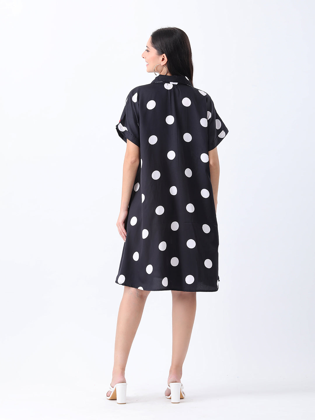 Black polka shirt dress