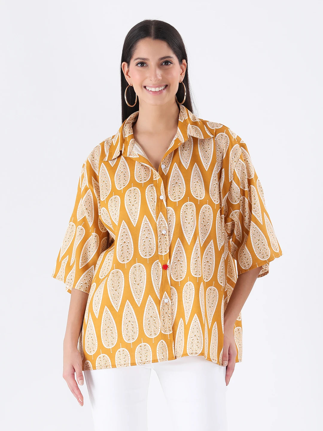 Mustard paisley print oversized shirt
