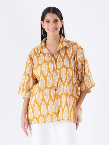 Mustard paisley print oversized shirt