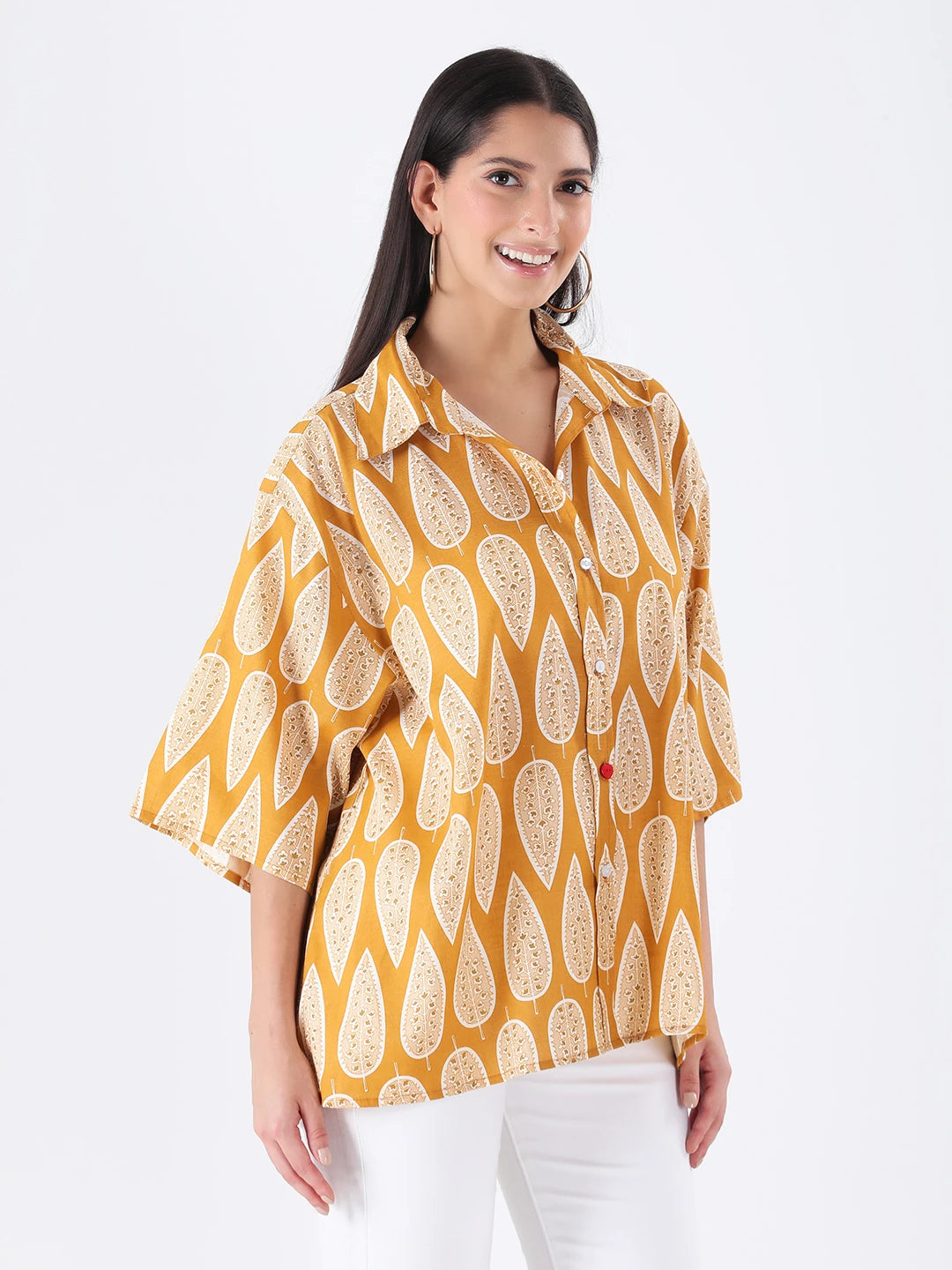 Mustard paisley print oversized shirt