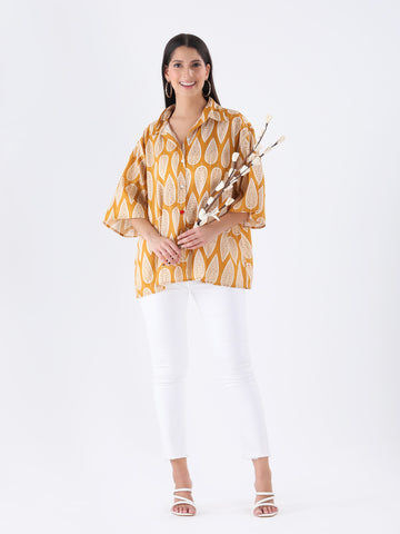Mustard paisley print oversized shirt