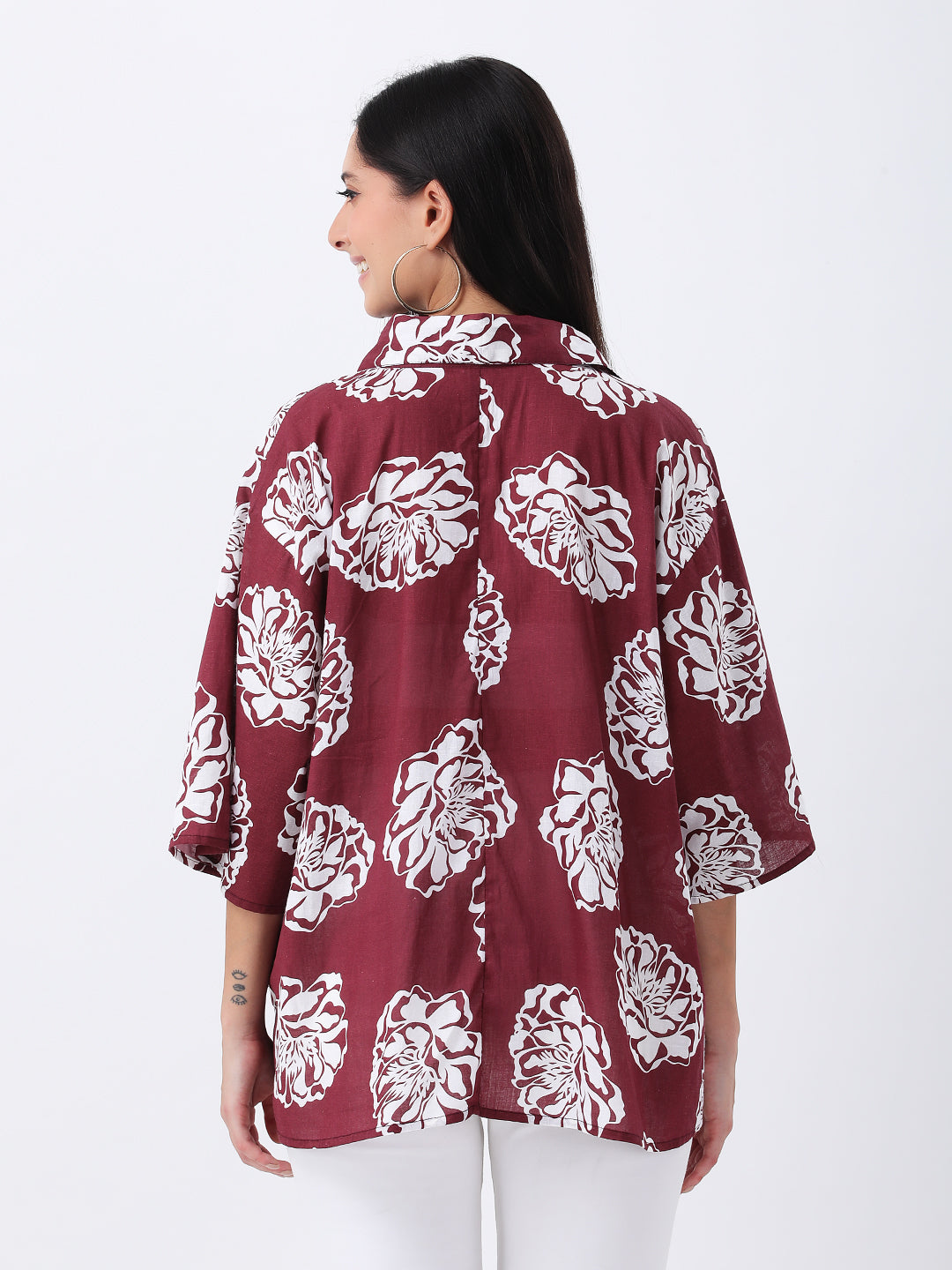 Maroon floral print oversized shirt