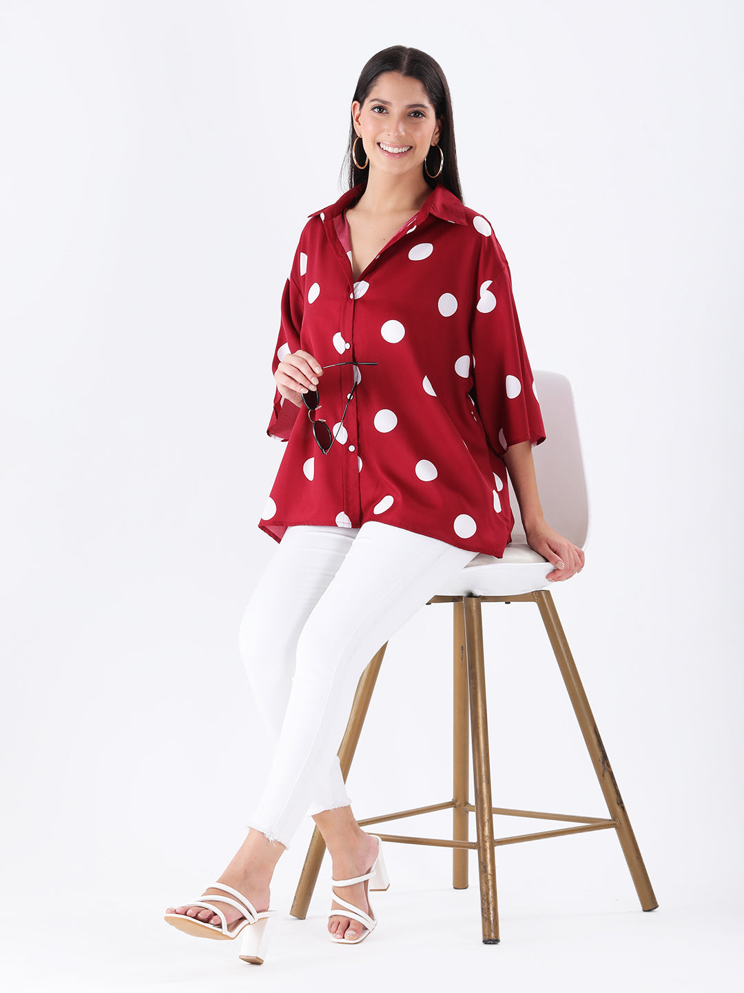 Maroon polka oversized shirt