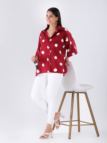 Maroon polka oversized shirt