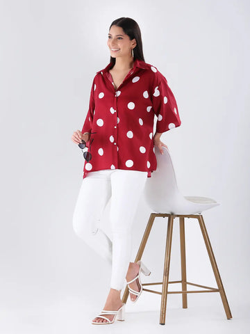 Maroon polka oversized shirt