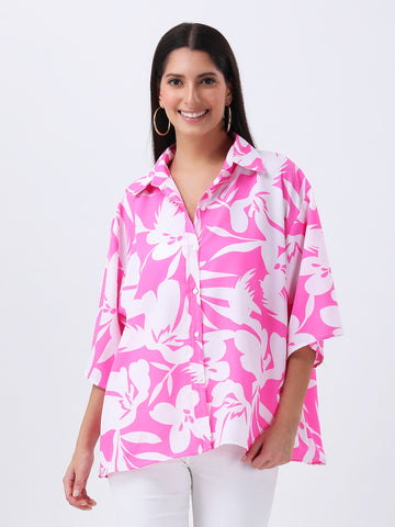 Pink floral oversized shirt