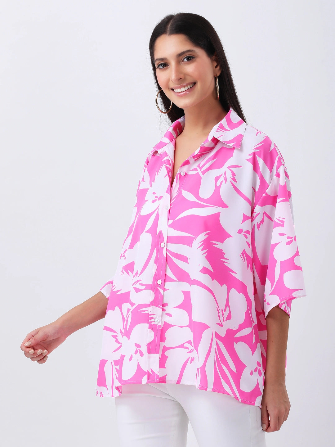 Pink floral oversized shirt