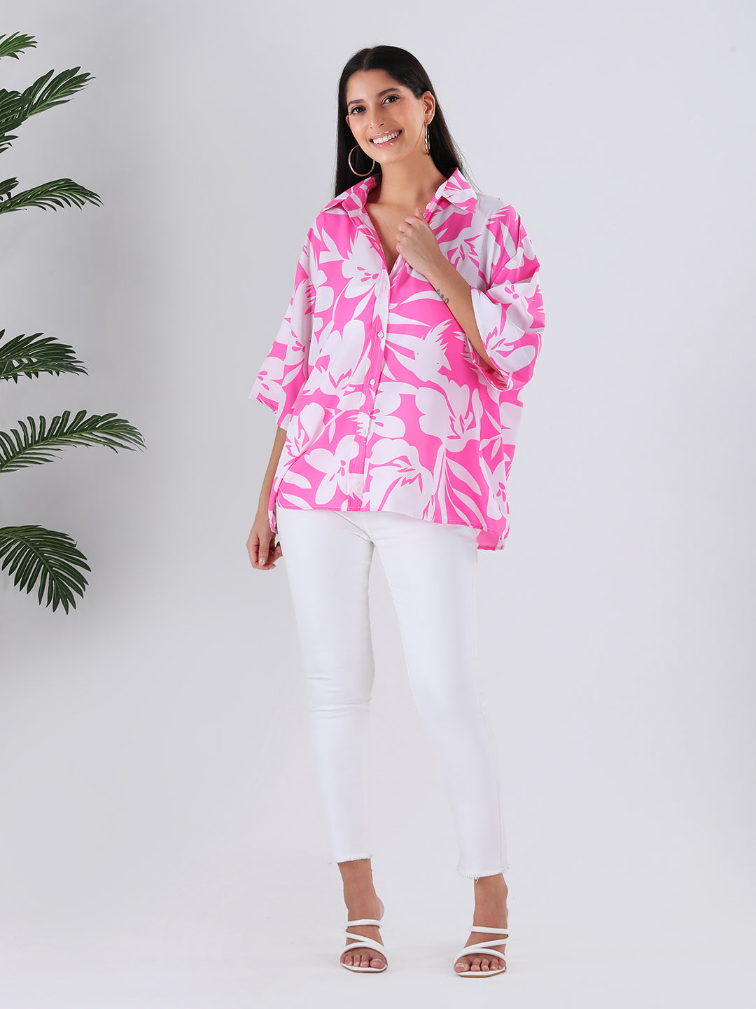 Pink floral oversized shirt
