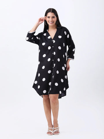 Black polka shirt dress with v neck