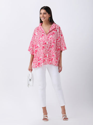 Cotton printed oversized shirt