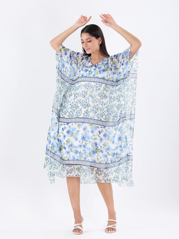 Printed chiffon long v-neck kaftan