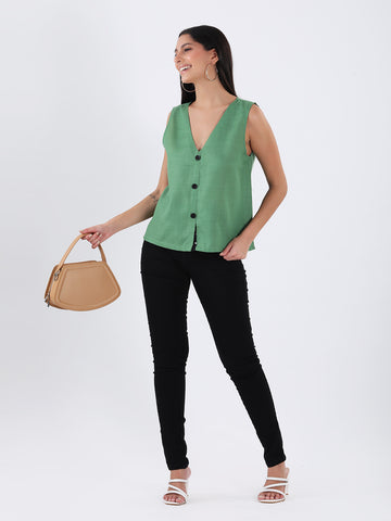 Green cotton slub vest top