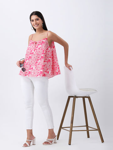 Pink floral print spaghetti top