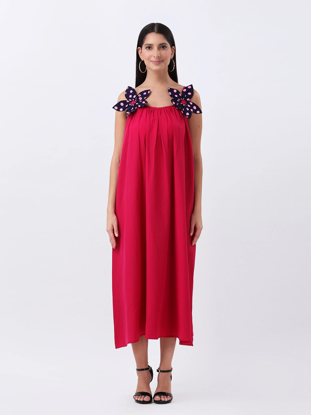 Magenta Maxi dress with statement flower bow